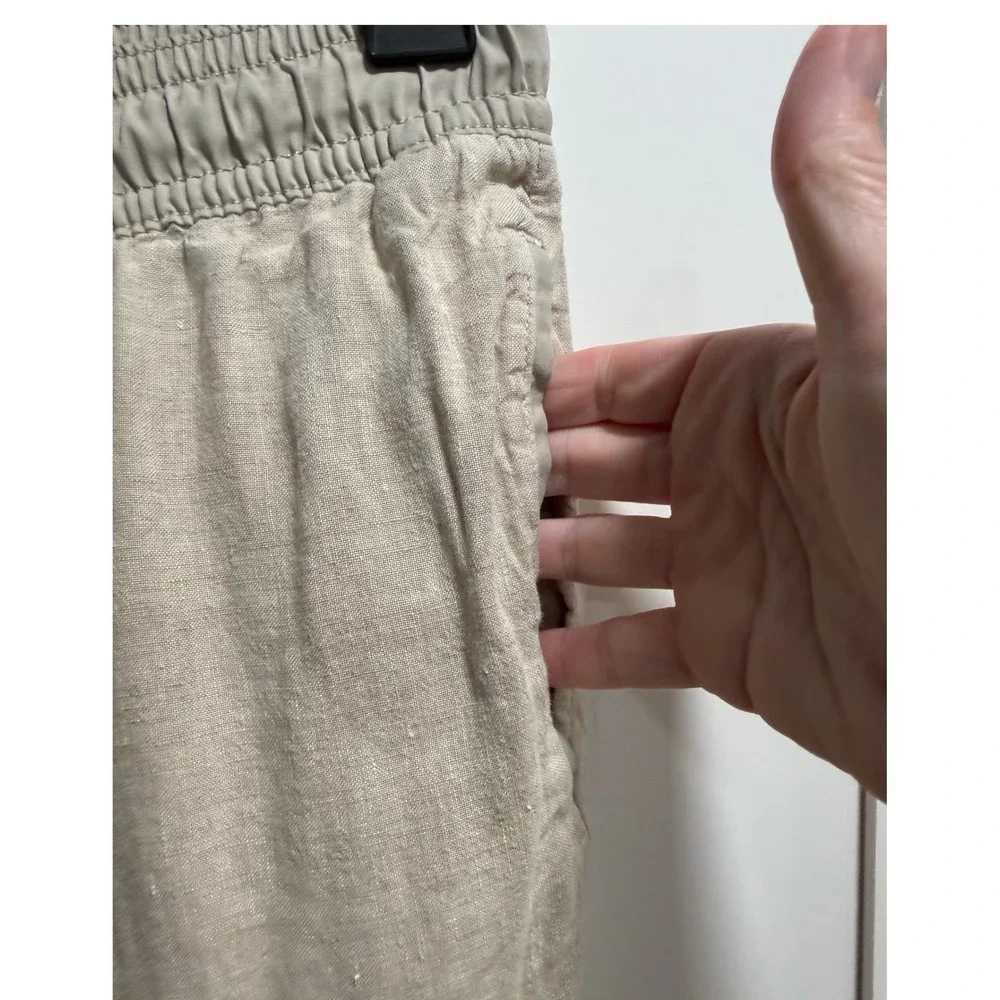 Tommy Hilfiger Mens Beige 100% Linen  Pants Drawstring Elastic Waist Large